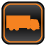 A large orange box truck on a black background